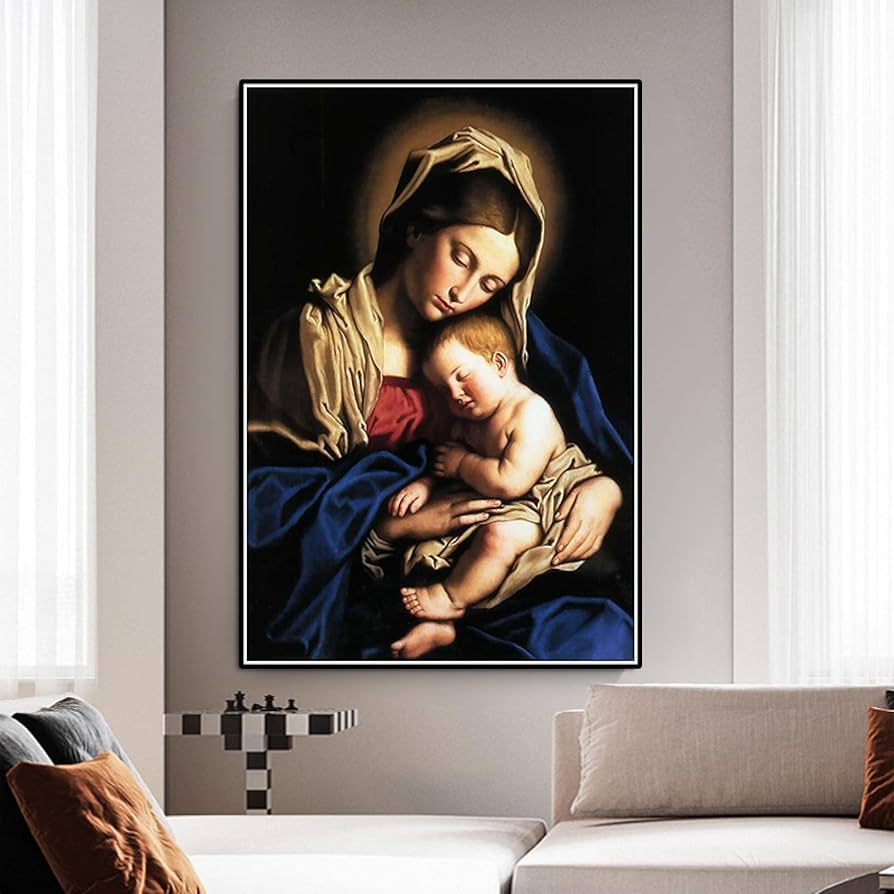 Amazon.co.jp: キャンバス絵画 聖母マリアがイエスを抱くカトリックの